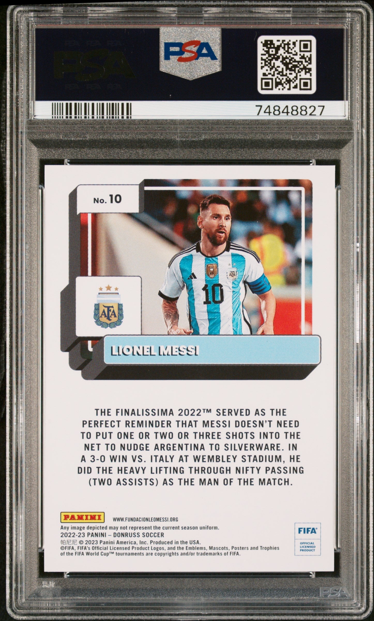 Graded 2022 Panini Donruss FIFA Lionel Messi #10 Soccer Card PSA 10 Gem Mint 2