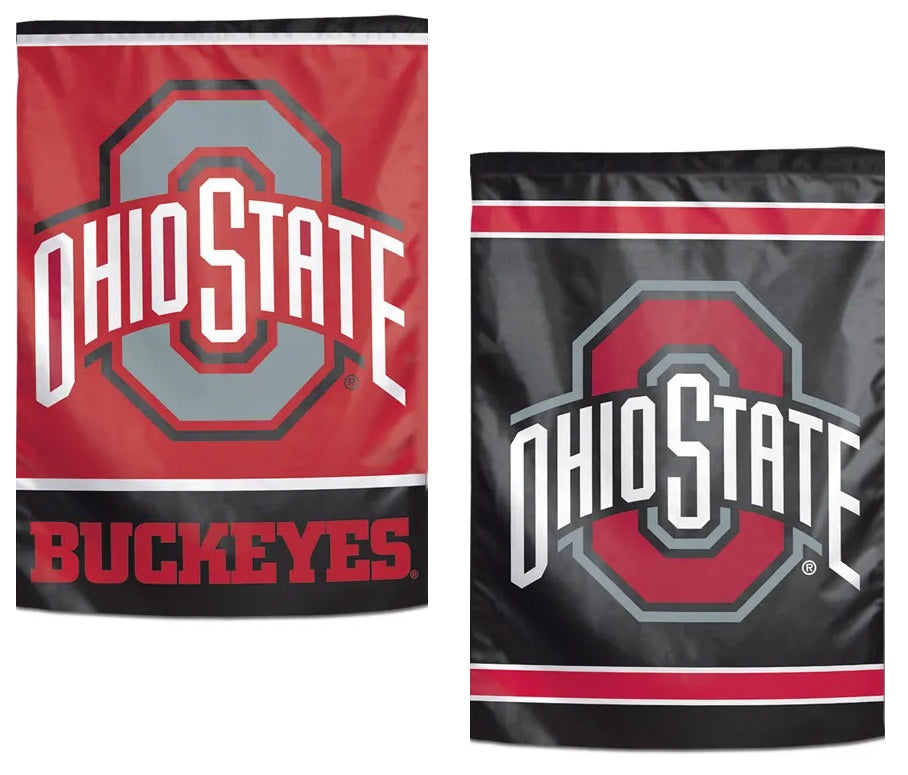 Ohio State Buckeyes Garden Flag 2 Sided Black Red Logo