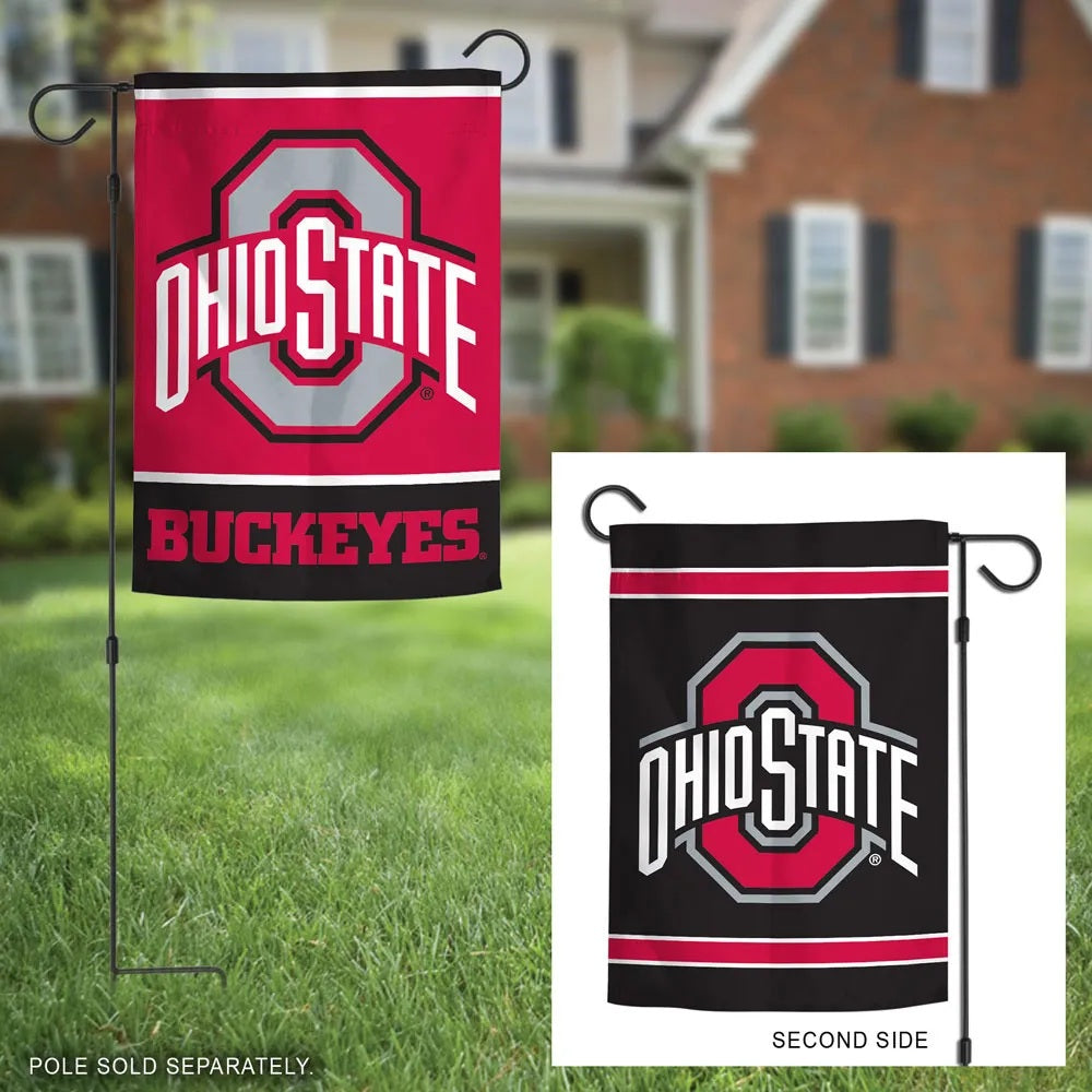 Ohio State Buckeyes Garden Flag 2 Sided Black Red Logo