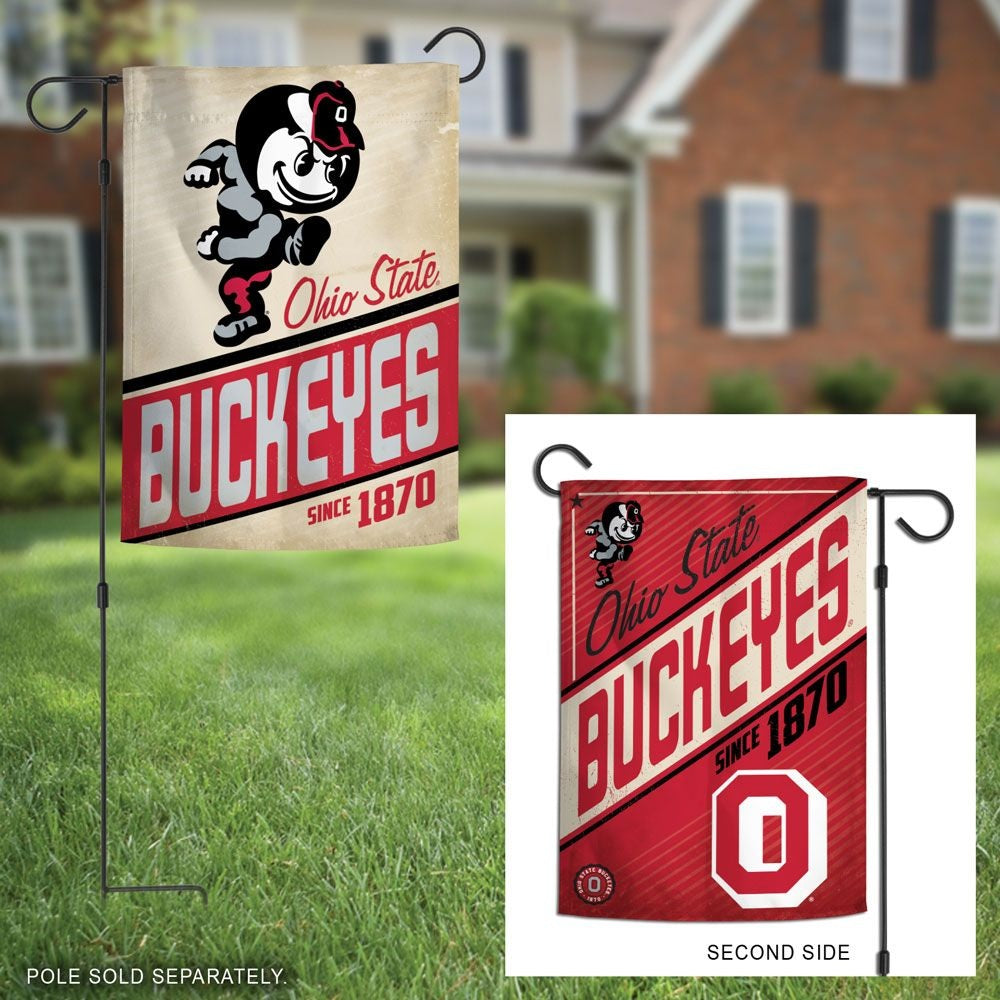 Ohio State Buckeyes Garden Flag 2 Sided Retro Logo