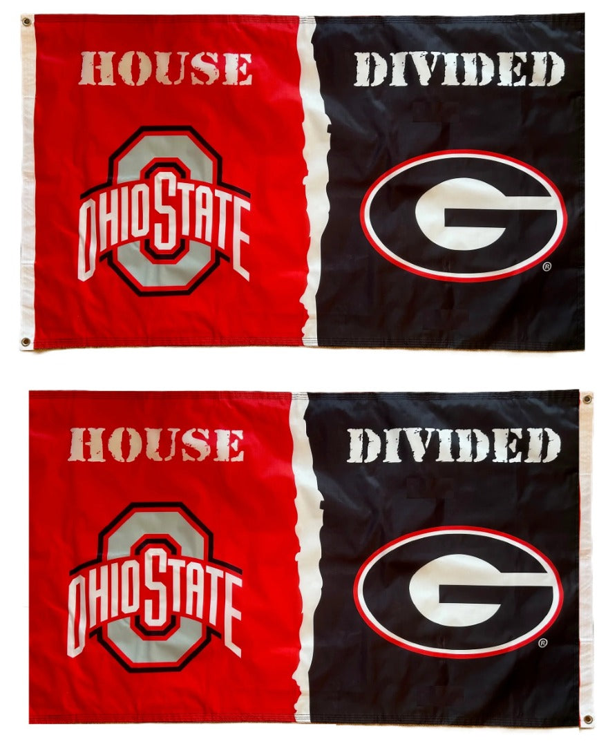 Ohio State and Georgia House Divided Flag 2 Sided