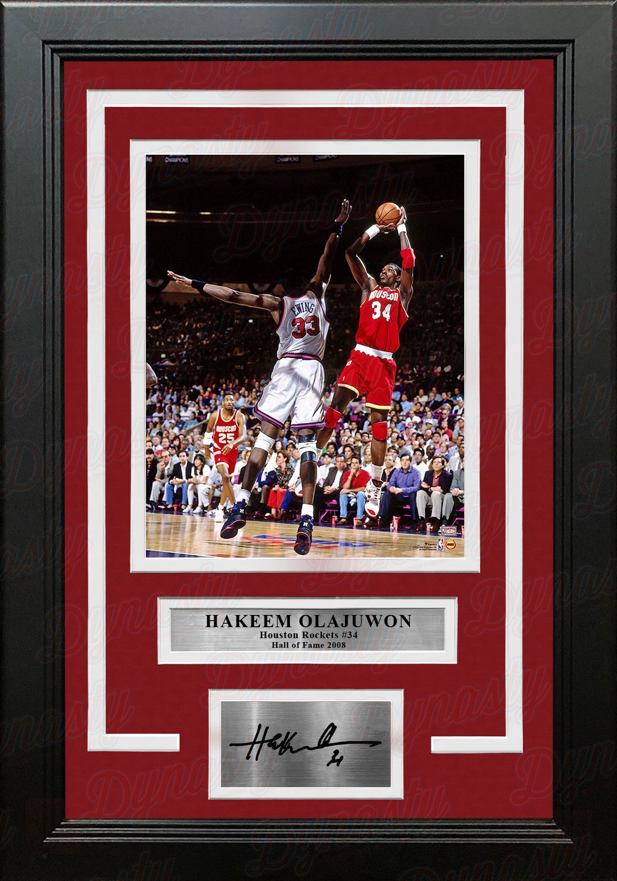 Hakeem Olajuwon in Action Houston Rockets 8" x 10" Framed Basketball Photo with Engraved Autograph 1