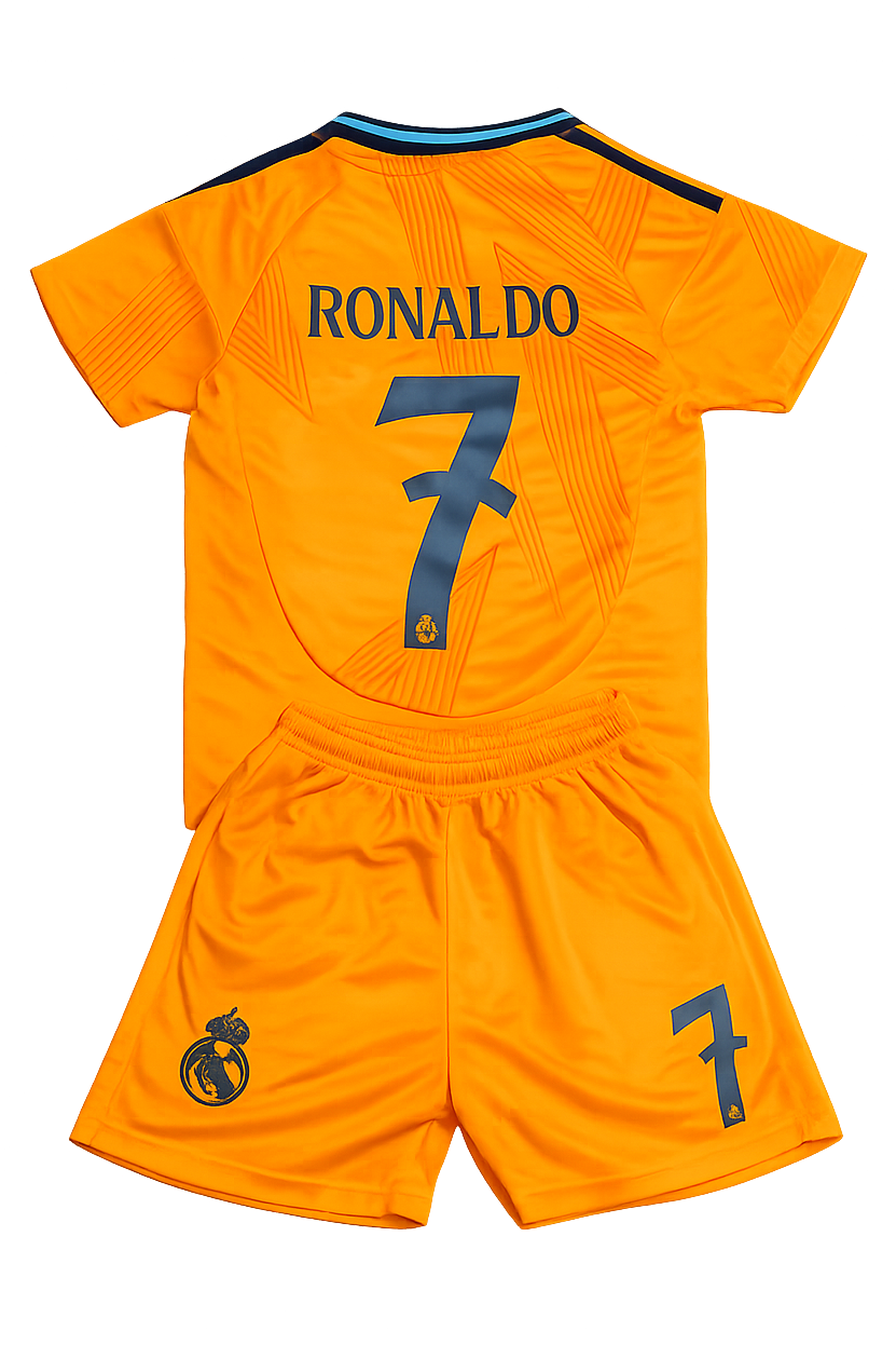 Ronaldo 7 Real Madrid Away Orange 3rd Jersey Toddler/Youth Soccer Jersey Kids Kit 1