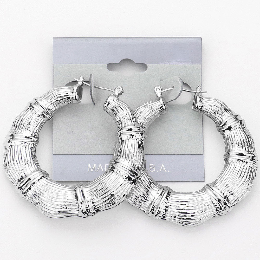 Metal Bamboo Pin Catch Hoop Earrings 1