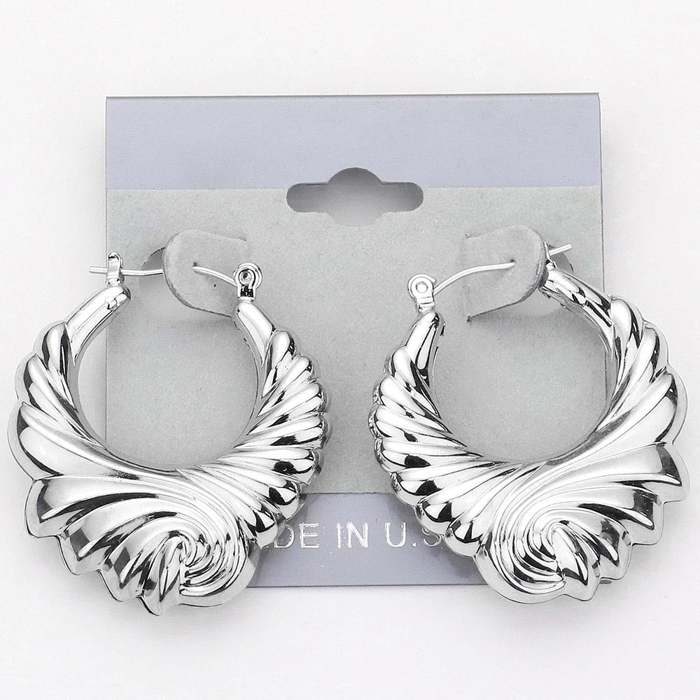 Swirl Design Metal Pin Catch Hoop Earrings 1