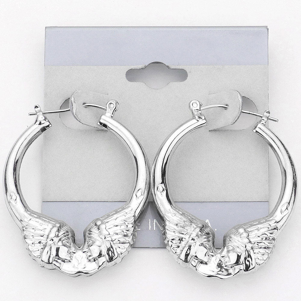 Metal Indian Headdress Pin Catch Hoop Earrings 1
