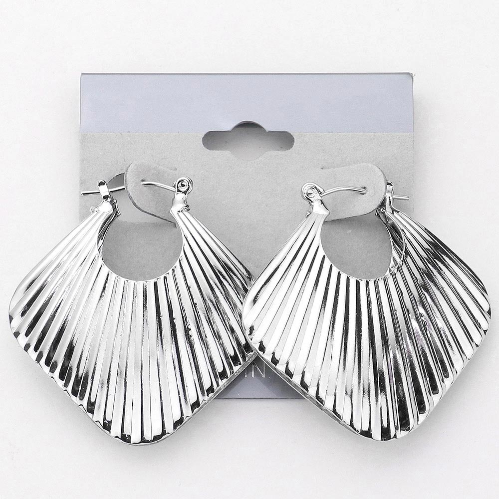 Ridged Metal Square Pin Catch Hoop Earrings 1