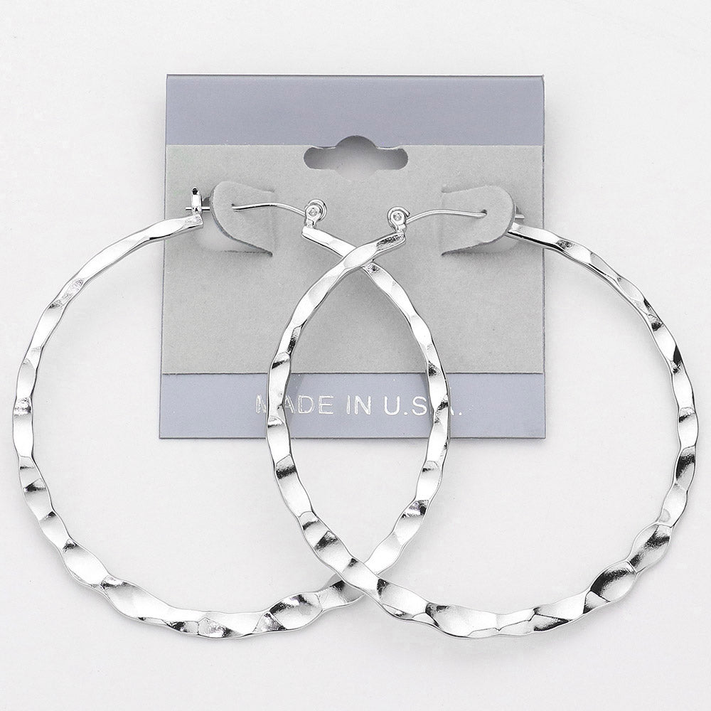 Hammered Metal Pin Catch Hoop Earrings 1