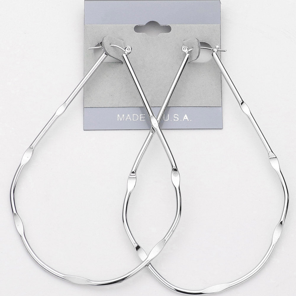 Metal Teardrop Pin Catch Hoop Earrings 1