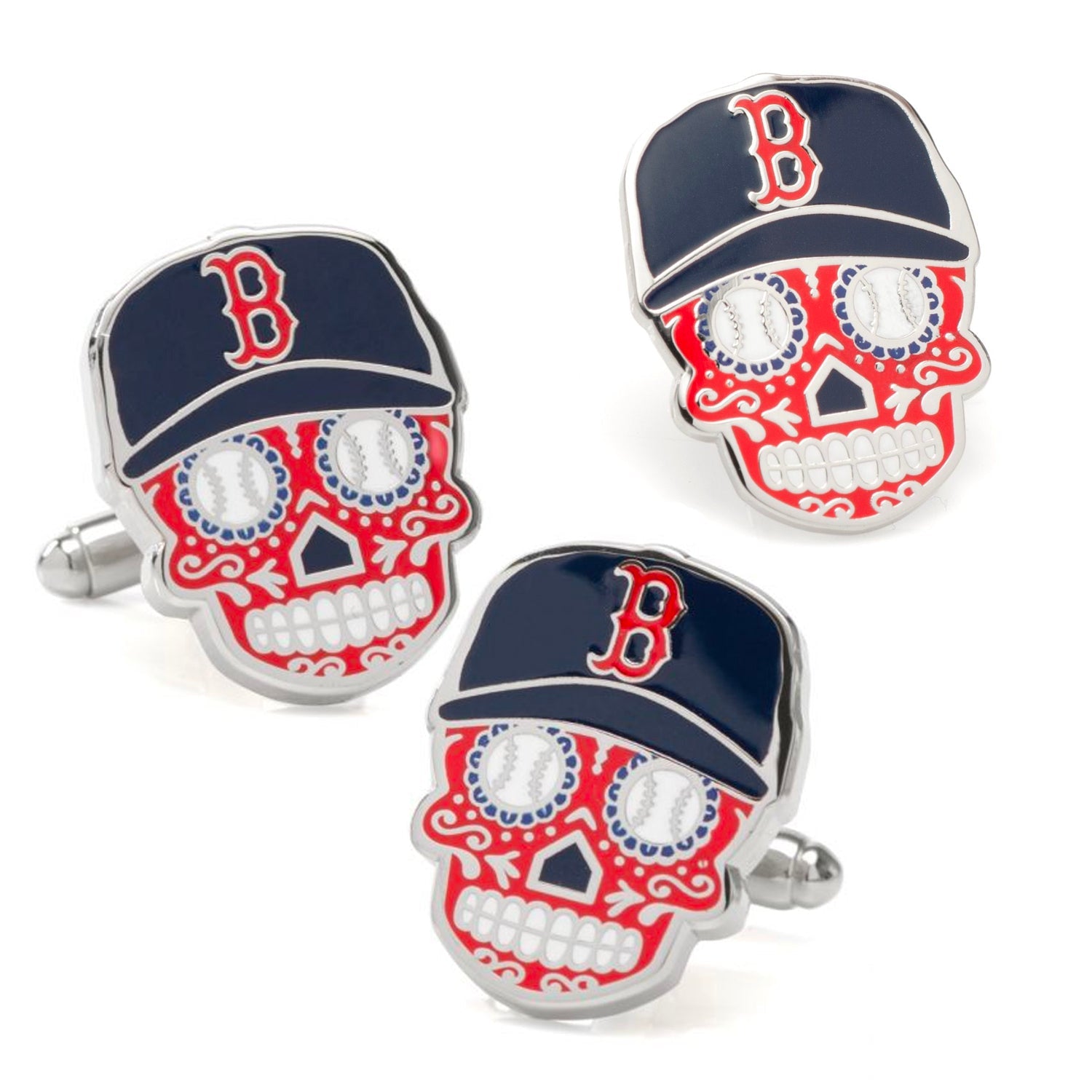 MLB Boston Red Sox Sugar Skull Cufflinks & Lapel Pin Gift Set 1