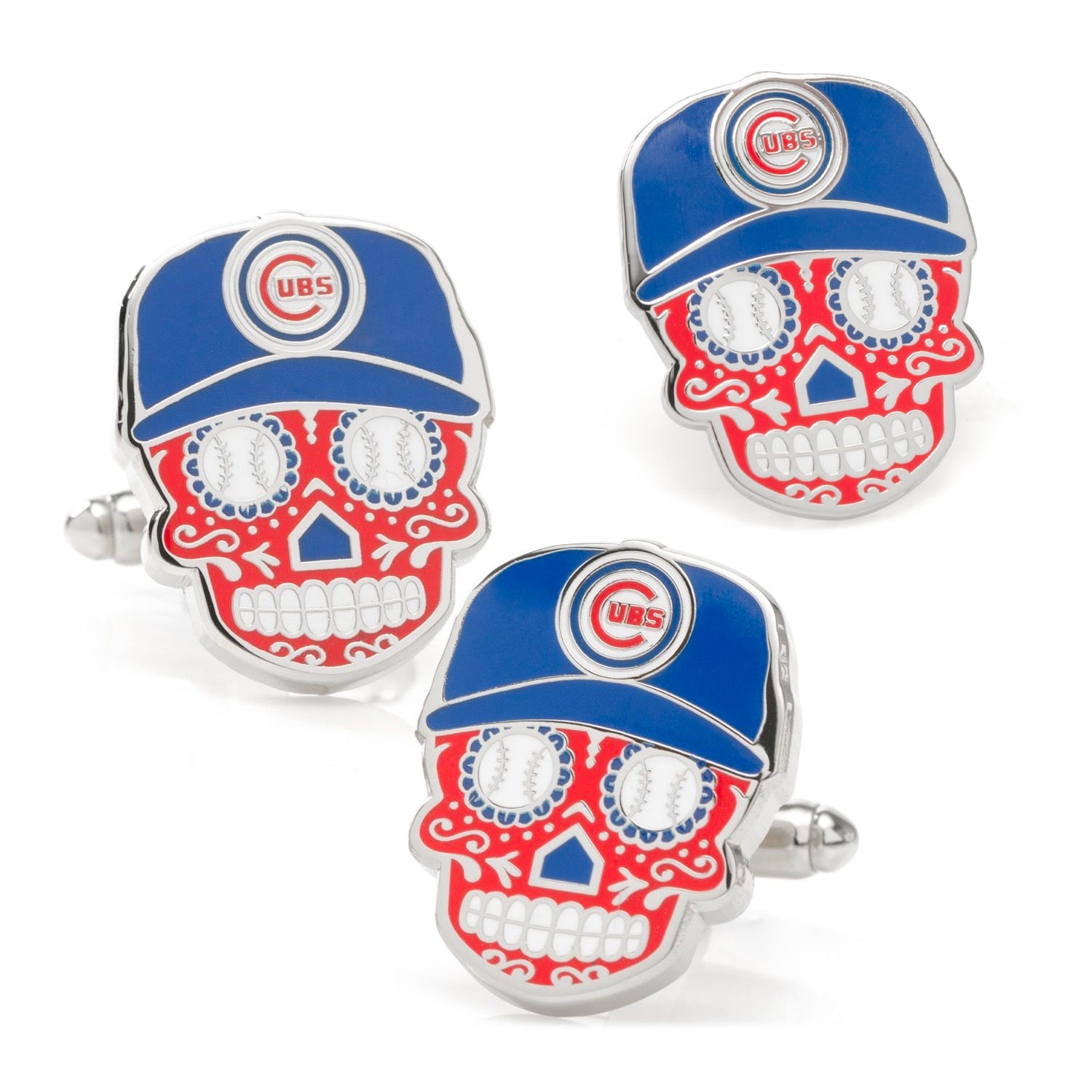 MLB Chicago Cubs Sugar Skull Cufflinks & Lapel Pin Gift Set 1