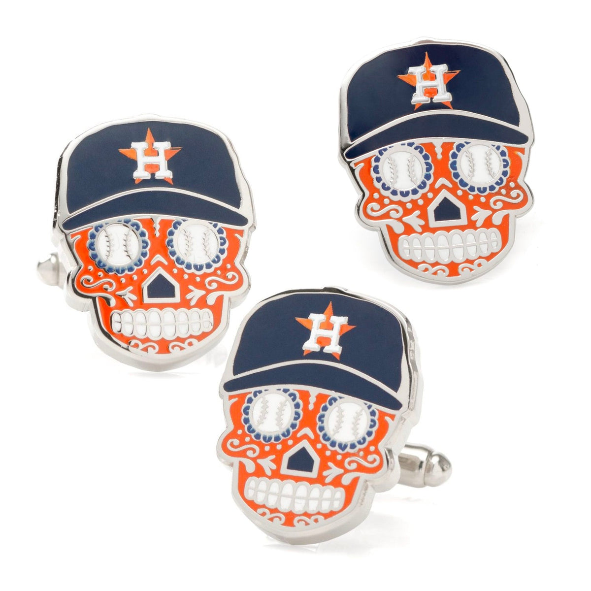 Houston Astros Sugar Skull Cufflinks & Lapel Pin Gift Set 1