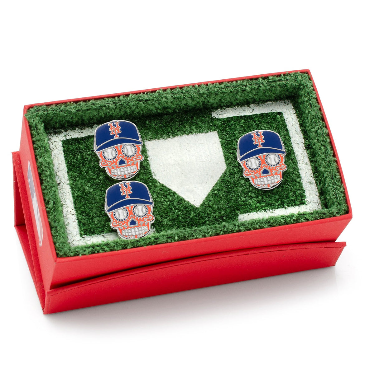 MLB New York Mets Sugar Skull Cufflinks & Lapel Pin Gift Set 2