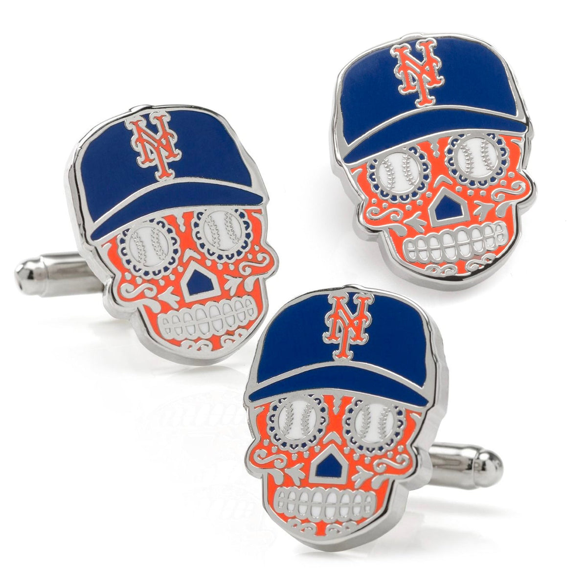 MLB New York Mets Sugar Skull Cufflinks & Lapel Pin Gift Set 1