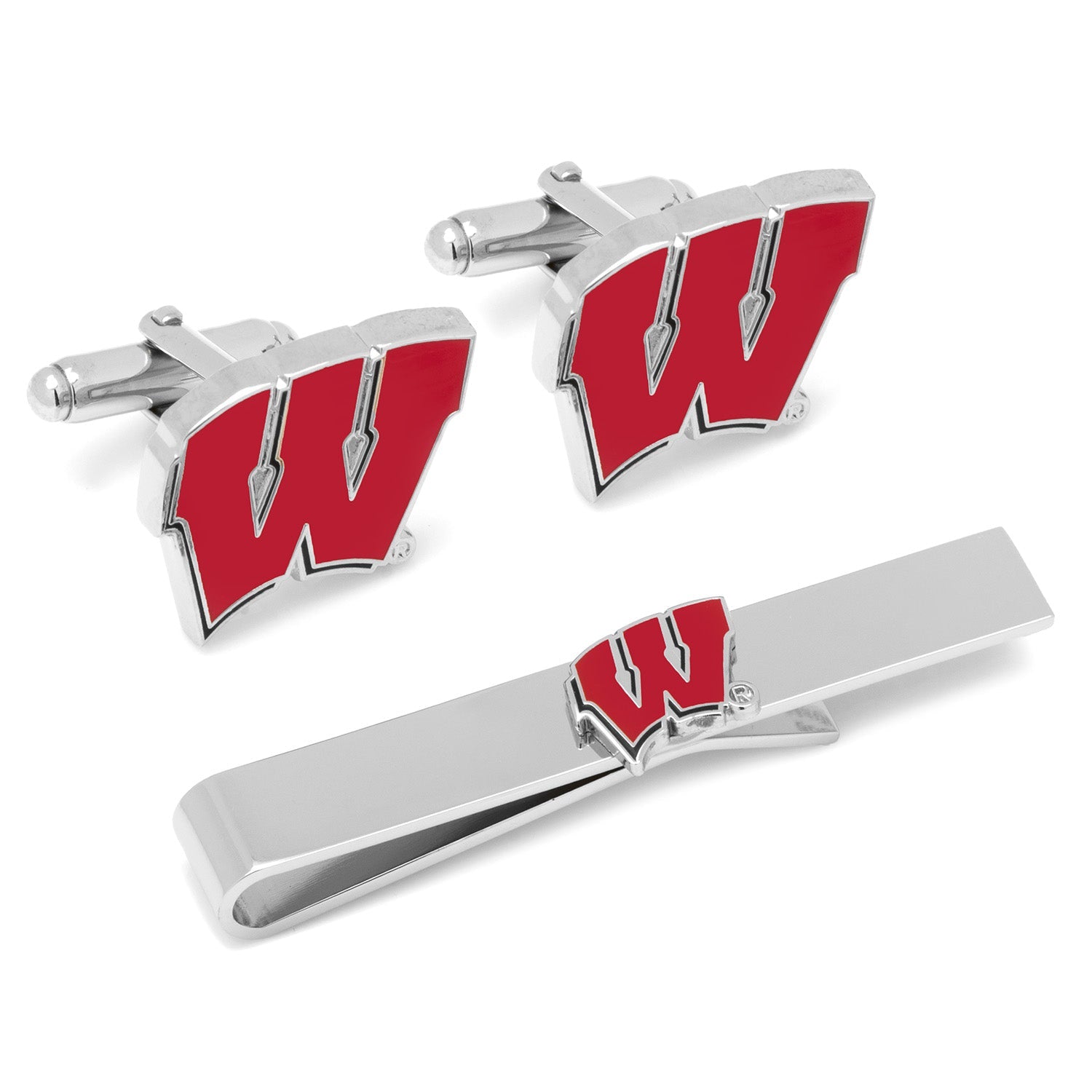 NCAA University of Wisconsin Badgers Cufflinks and Tie Bar Set 1