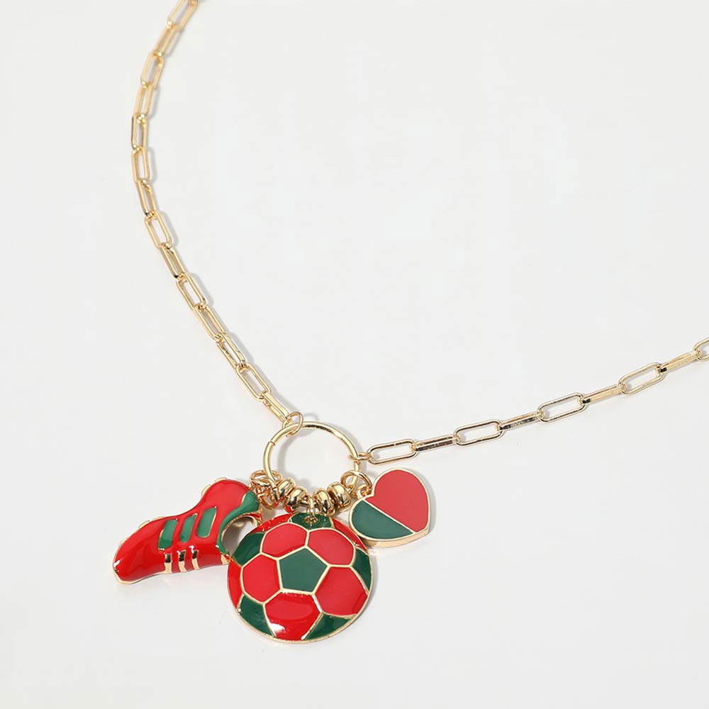 Portugal Soccer Ball Shoe Heart Charm Toggle Pendant Paperclip Chain Necklace 1