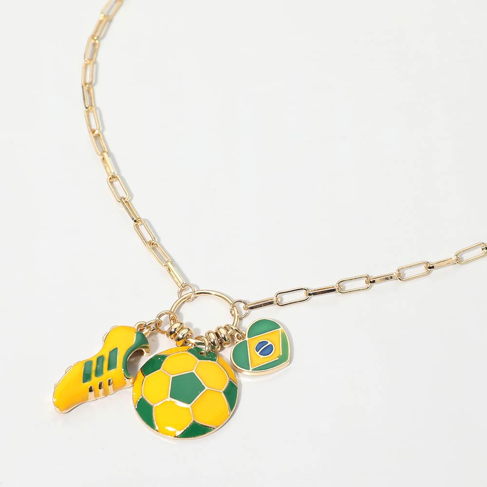 Brazil Soccer Ball Shoe Heart Charm Toggle Pendant Paperclip Chain Necklace 1