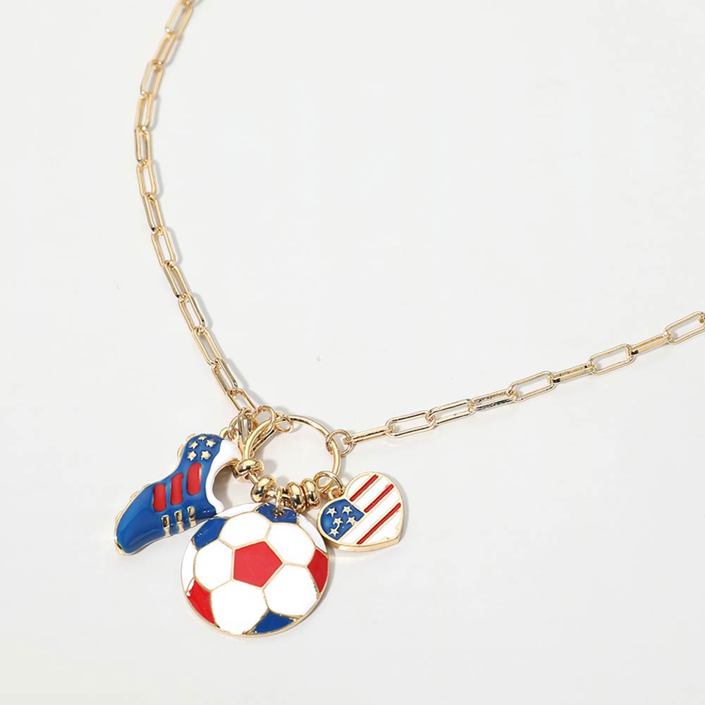 USA Soccer Ball Shoe Heart Charm Toggle Pendant Paperclip Chain Necklace