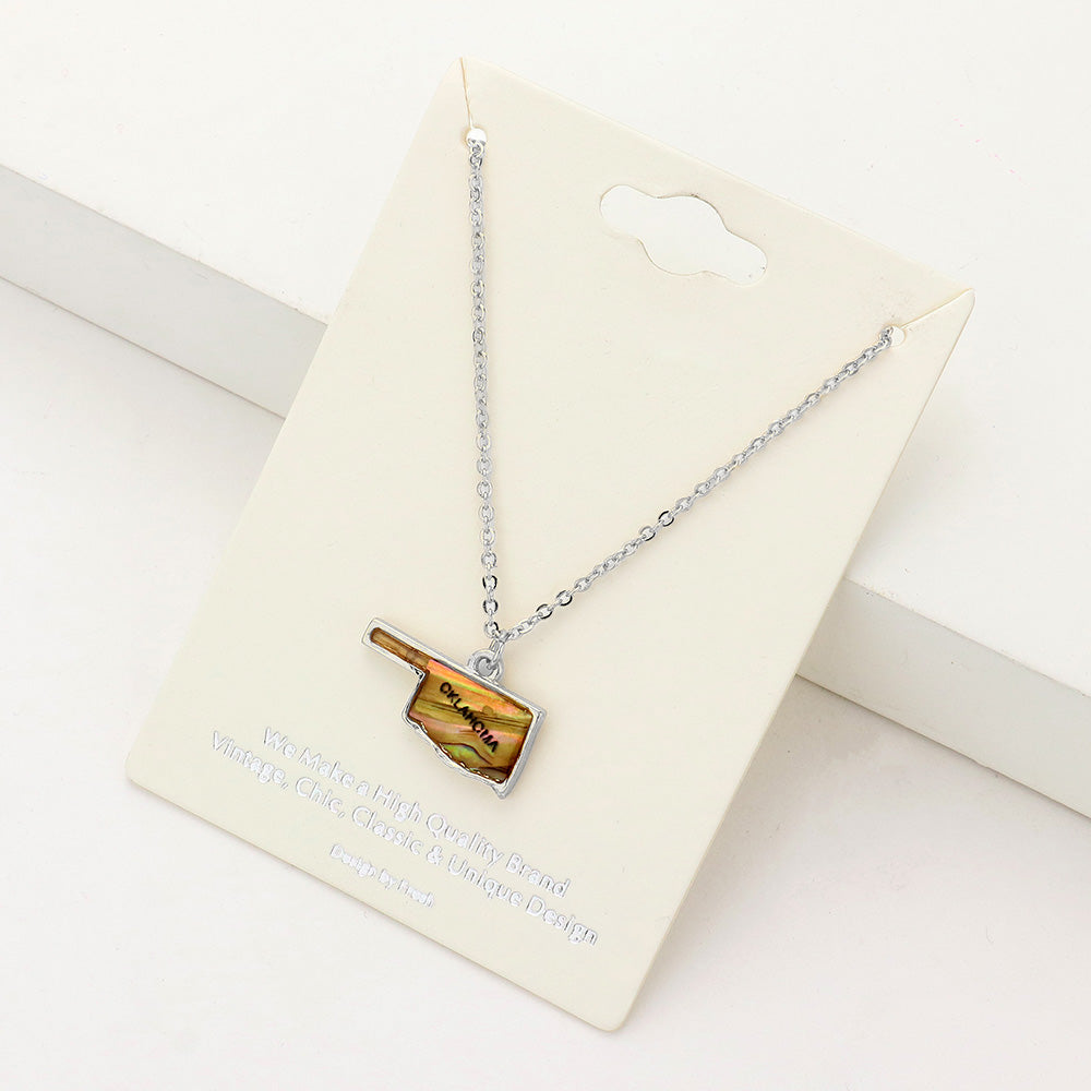 Oklahoma State Map Abalone Pendant Necklace 1