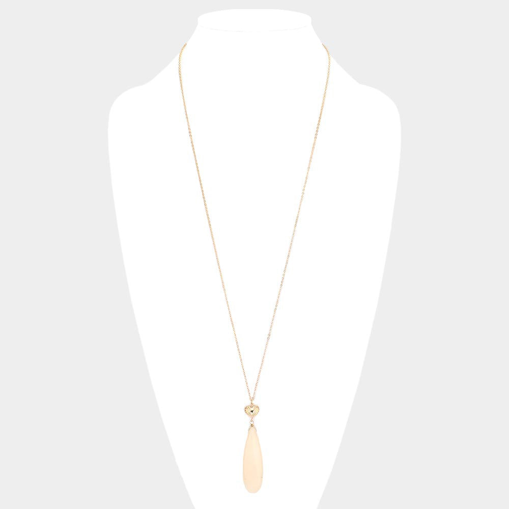 Metal Heart Teardrop Natural Stone Link Pendant Long Necklace 4