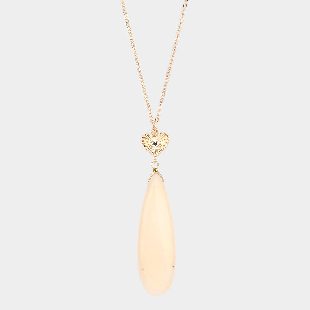 Metal Heart Teardrop Natural Stone Link Pendant Long Necklace 3