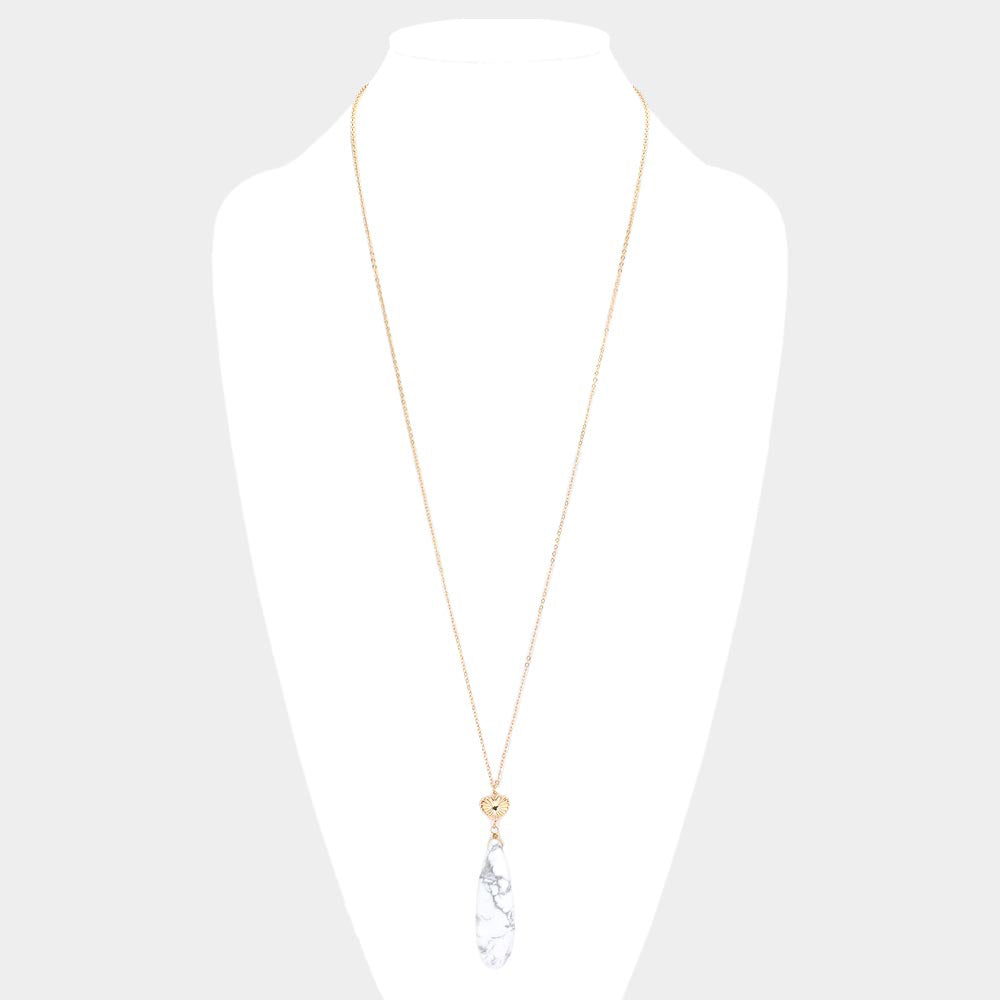 Metal Heart Teardrop Natural Stone Link Pendant Long Necklace 6
