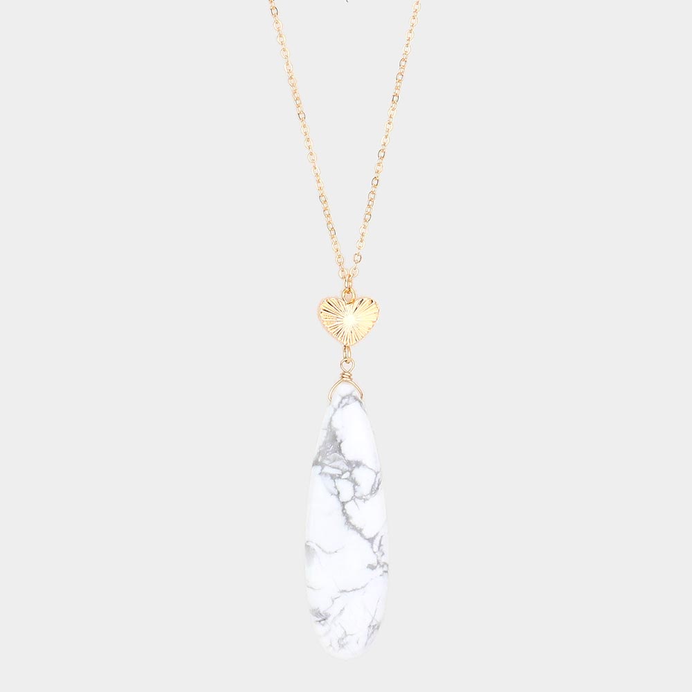 Metal Heart Teardrop Natural Stone Link Pendant Long Necklace 5