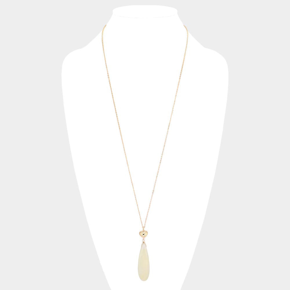 Metal Heart Teardrop Natural Stone Link Pendant Long Necklace 8