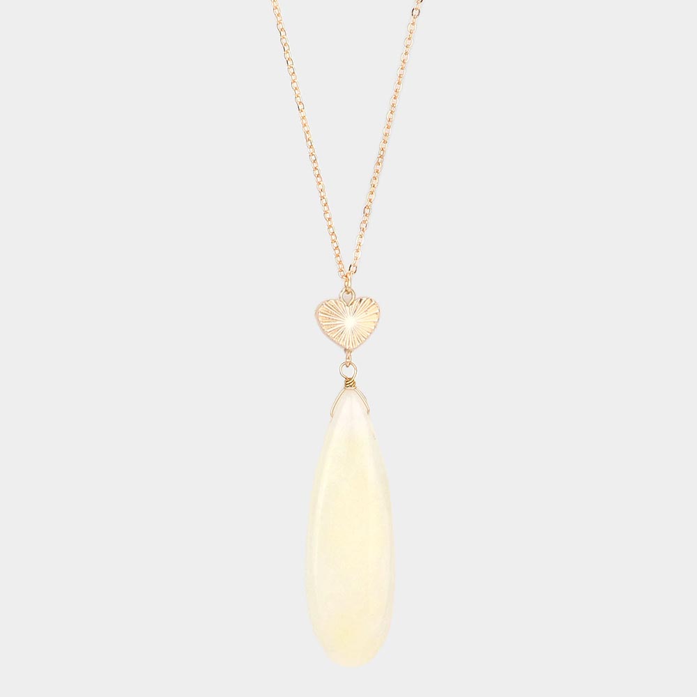 Metal Heart Teardrop Natural Stone Link Pendant Long Necklace 7