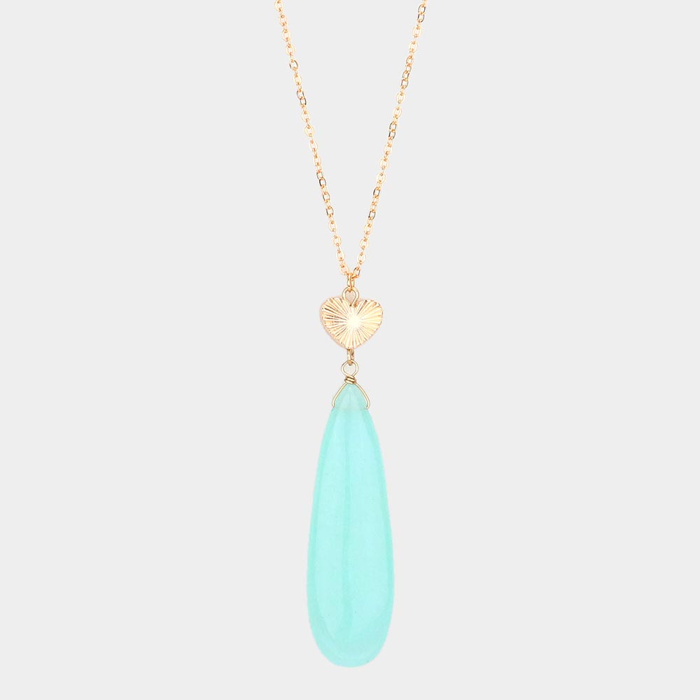 Metal Heart Teardrop Natural Stone Link Pendant Long Necklace 9