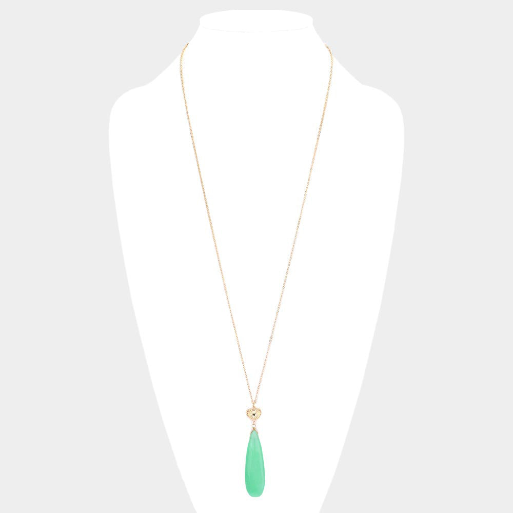 Metal Heart Teardrop Natural Stone Link Pendant Long Necklace 12