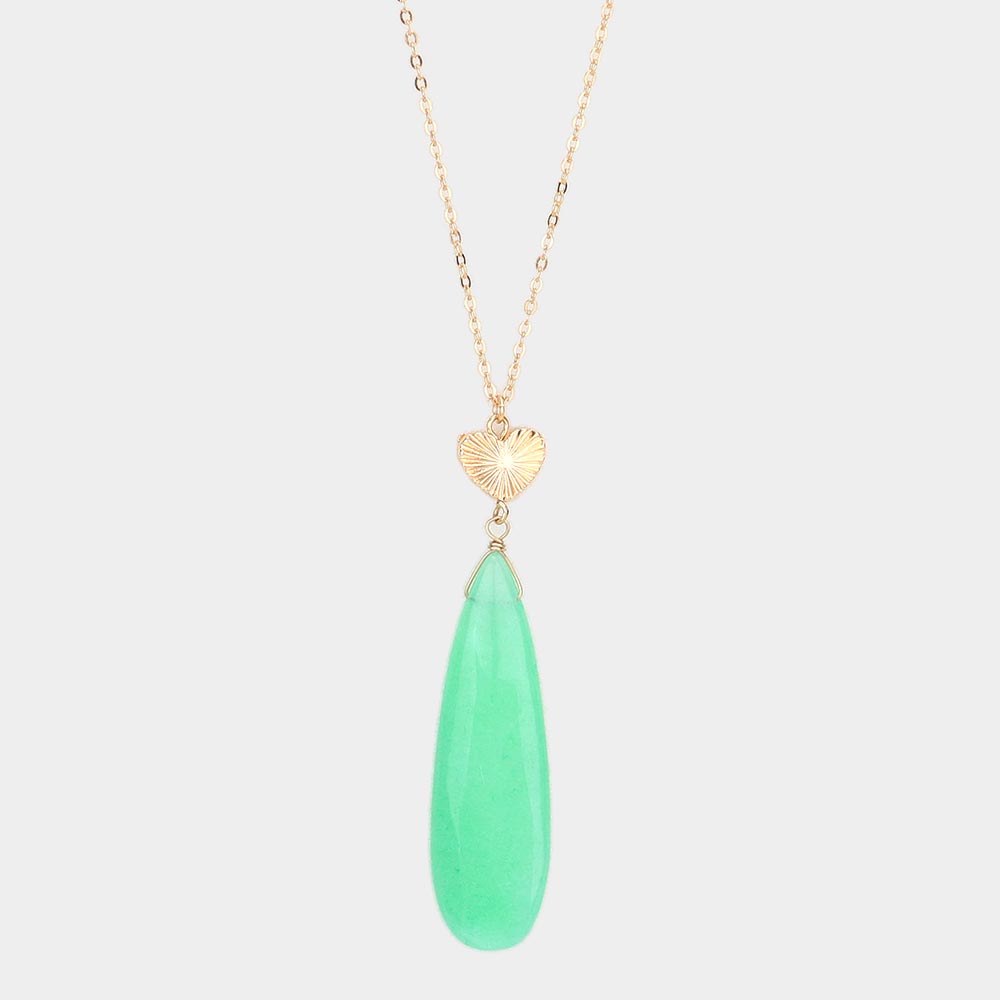 Metal Heart Teardrop Natural Stone Link Pendant Long Necklace 11