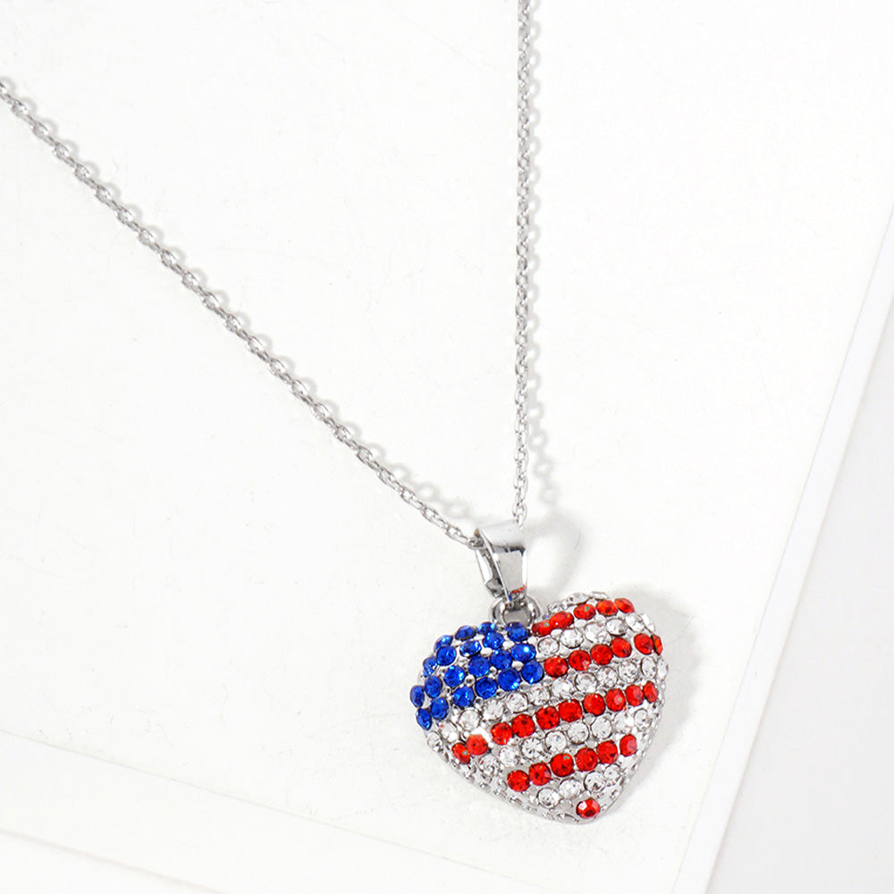 Crystal Paved American USA Flag Heart Pendant Necklace 1