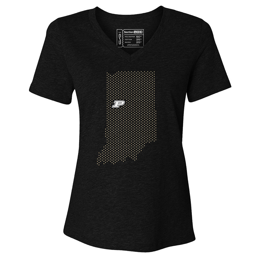 Purdue Mesh Map Women's V-Neck T-Shirt | Section 103