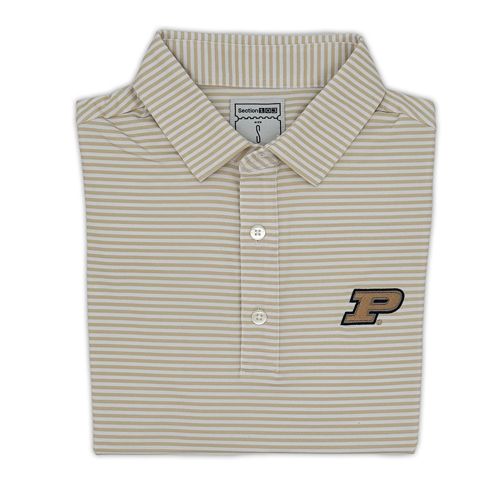 Purdue Striped Performance Polo | Section 103 1