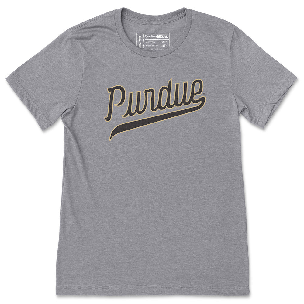 Purdue Script T-Shirt, Gray | Section 103