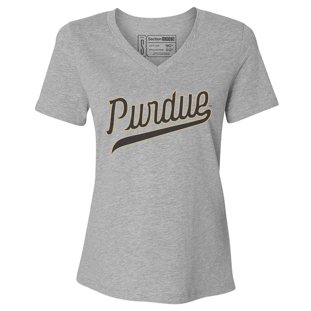 Purdue Script Women's V-Neck T-Shirt | Section 103