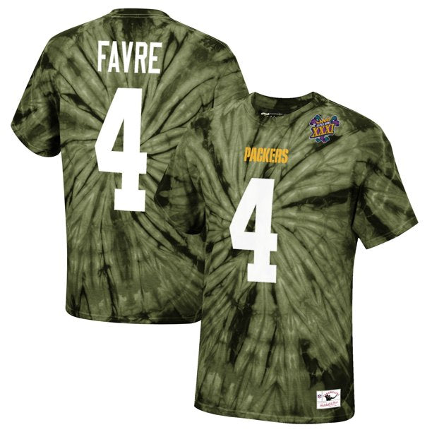 Brett Favre Green Bay Packers Mitchell & Ness Tie-Dye Retired Player Name & Number T-Shirt 1