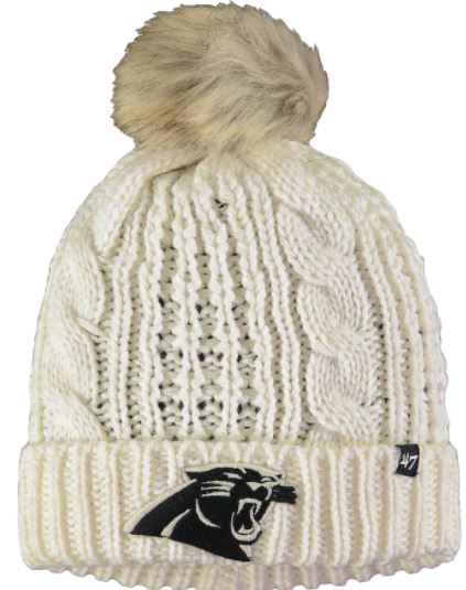 Carolina Panthers - White Meeko Cuff Knit Womens Beanie Hat with Pom, 47 Brand 1