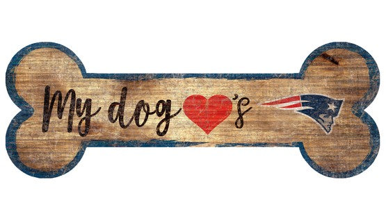 New England Patriots Football Dog Bone Wooden Sign 1