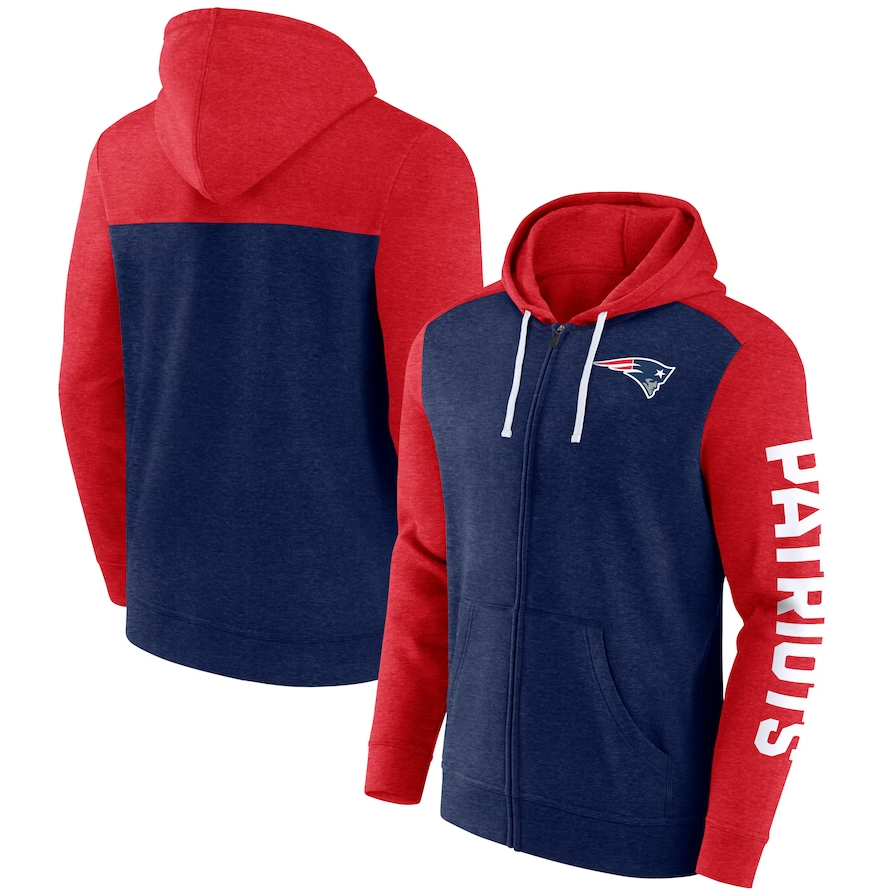 New England Patriots Heather Navy Blue Down and Distance Full-Zip Hoodie 1