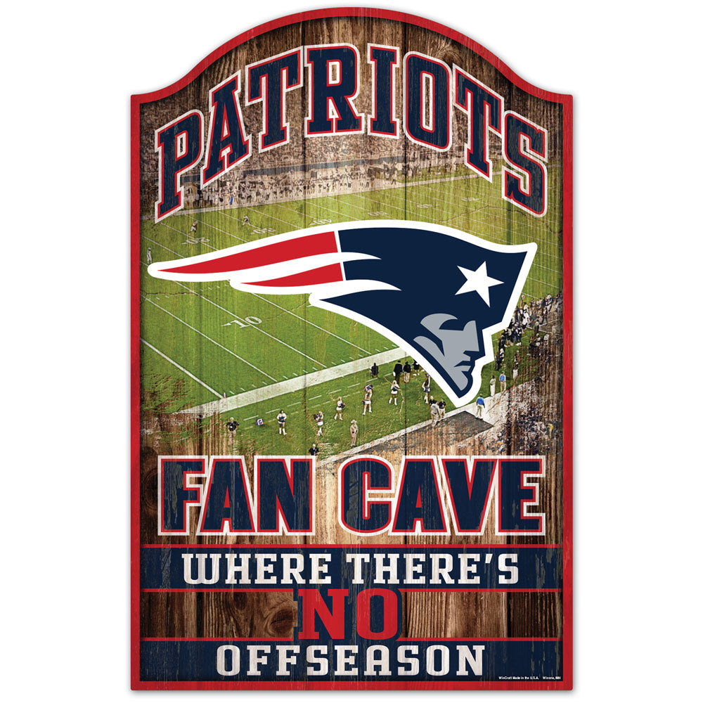 New England Patriots Fan Cave 11" x 17" Wood Sign 1