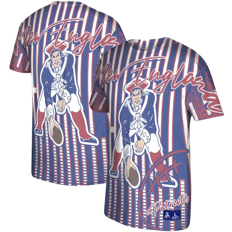 New England Patriots Mitchell & Ness Heather Royal Jumbotron Historic Logo T-Shirt