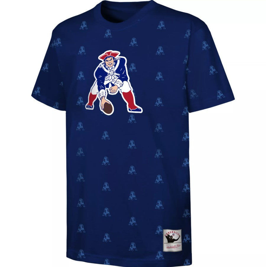 New England Patriots Mitchell & Ness All-Over Print Blue Youth T-Shirt 1