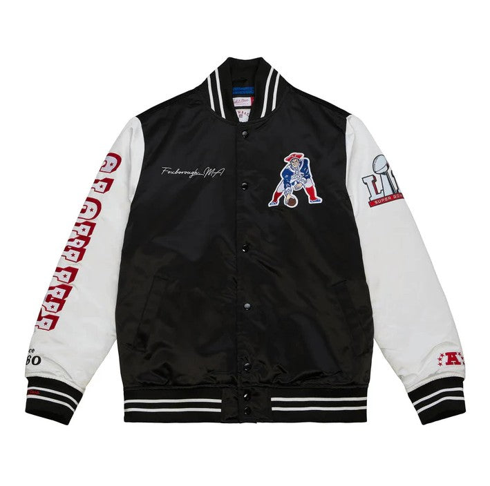 New England Patriots Mitchell & Ness Team Origins Varsity Satin Jacket 1