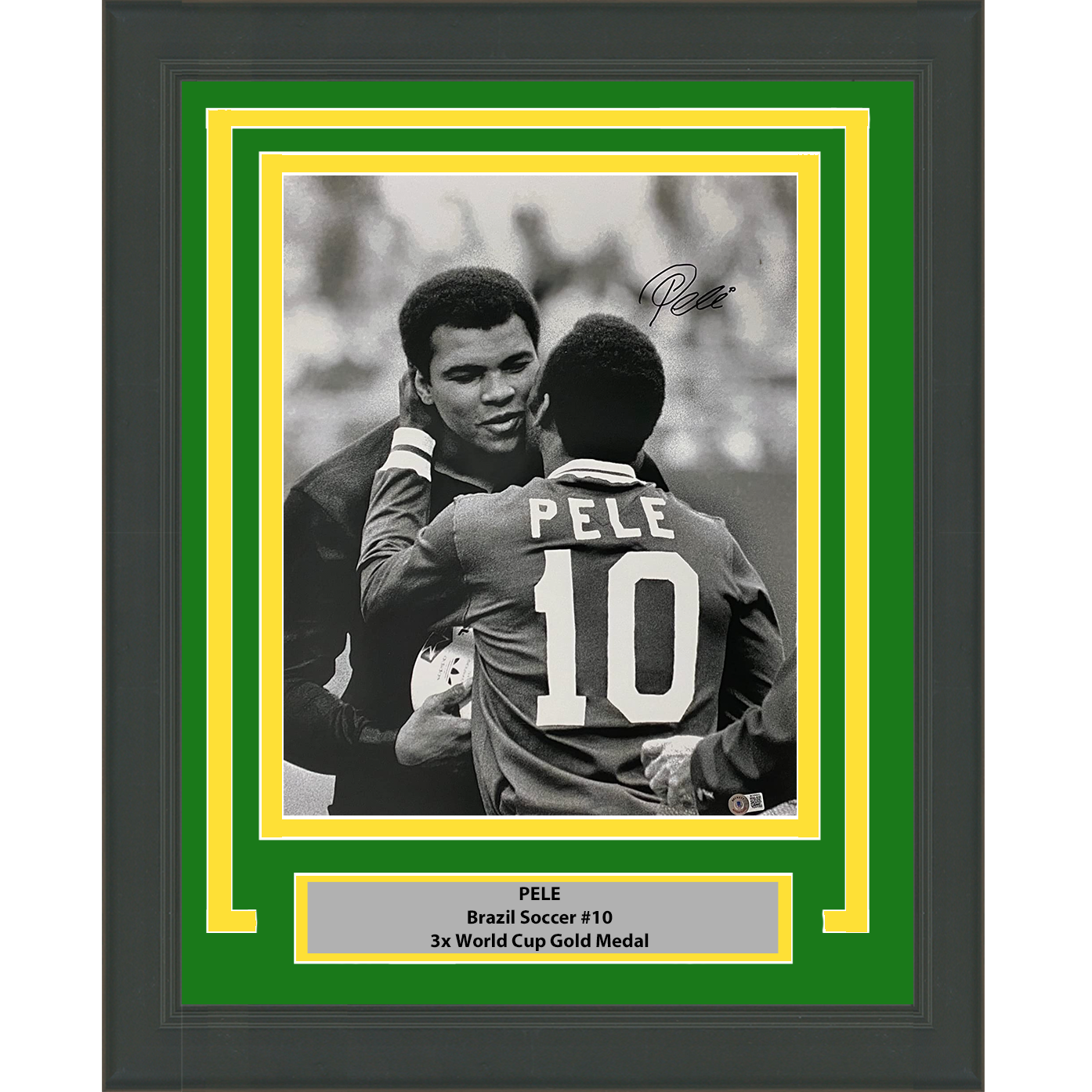 Framed Autographed/Signed Pele Brazil Soccer Futbol 16x20 Photo with Muhammad Ali Beckett BAS Auto 1