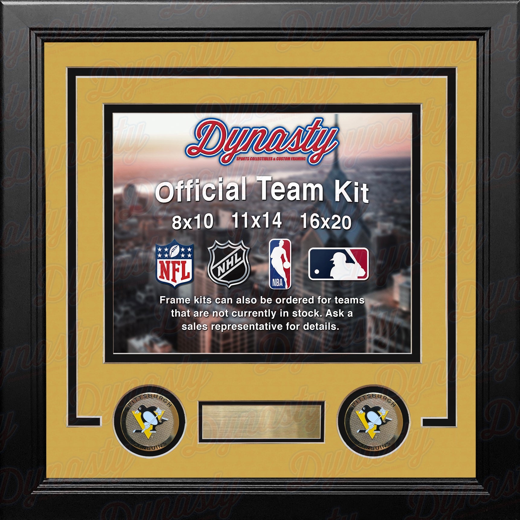 NHL Hockey Photo Picture Frame Kit - Pittsburgh Penguins (Yellow Matting, Black Trim)