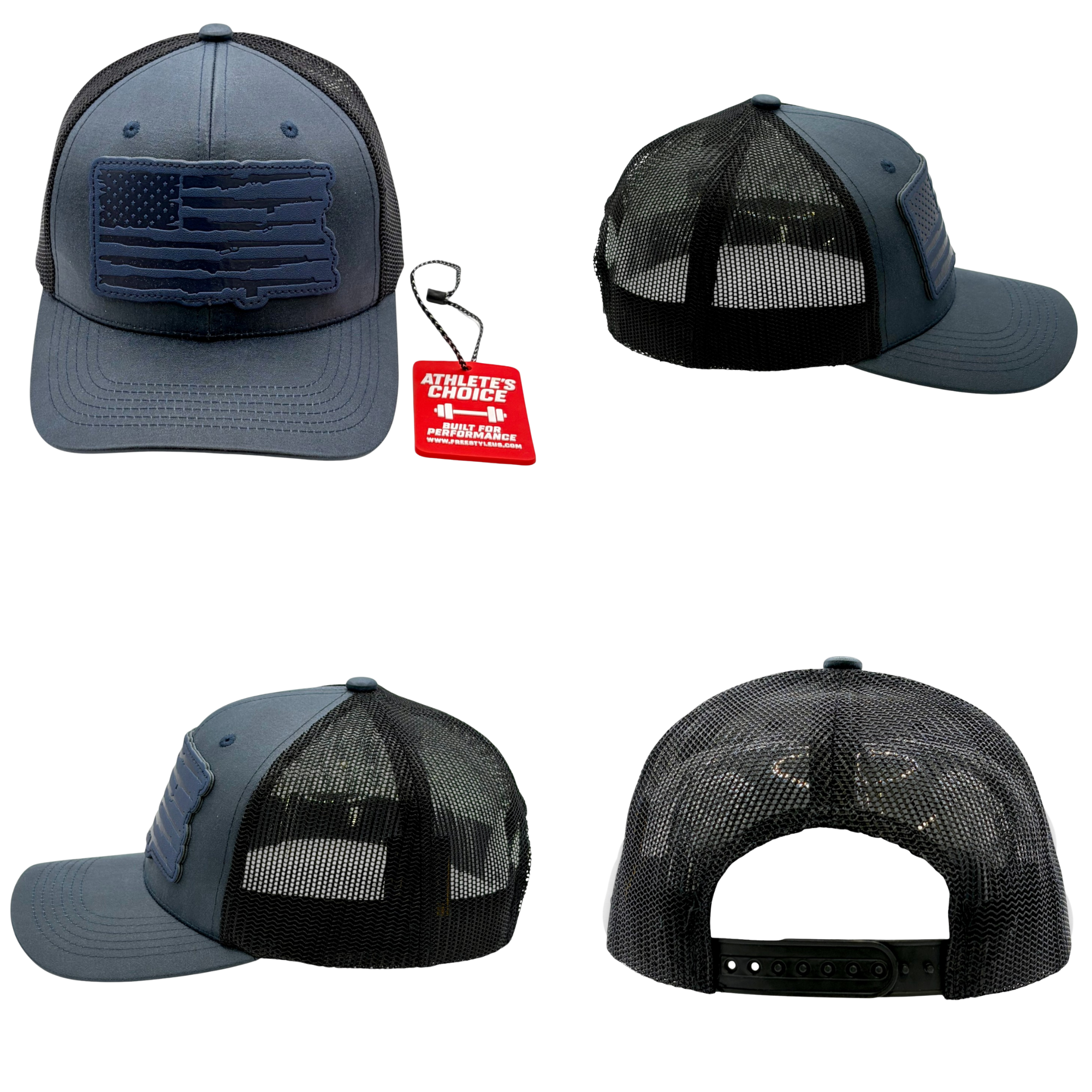 Performance USA Flag Leather Patch Trucker Hat | Snapback, Structured Mesh Back 4
