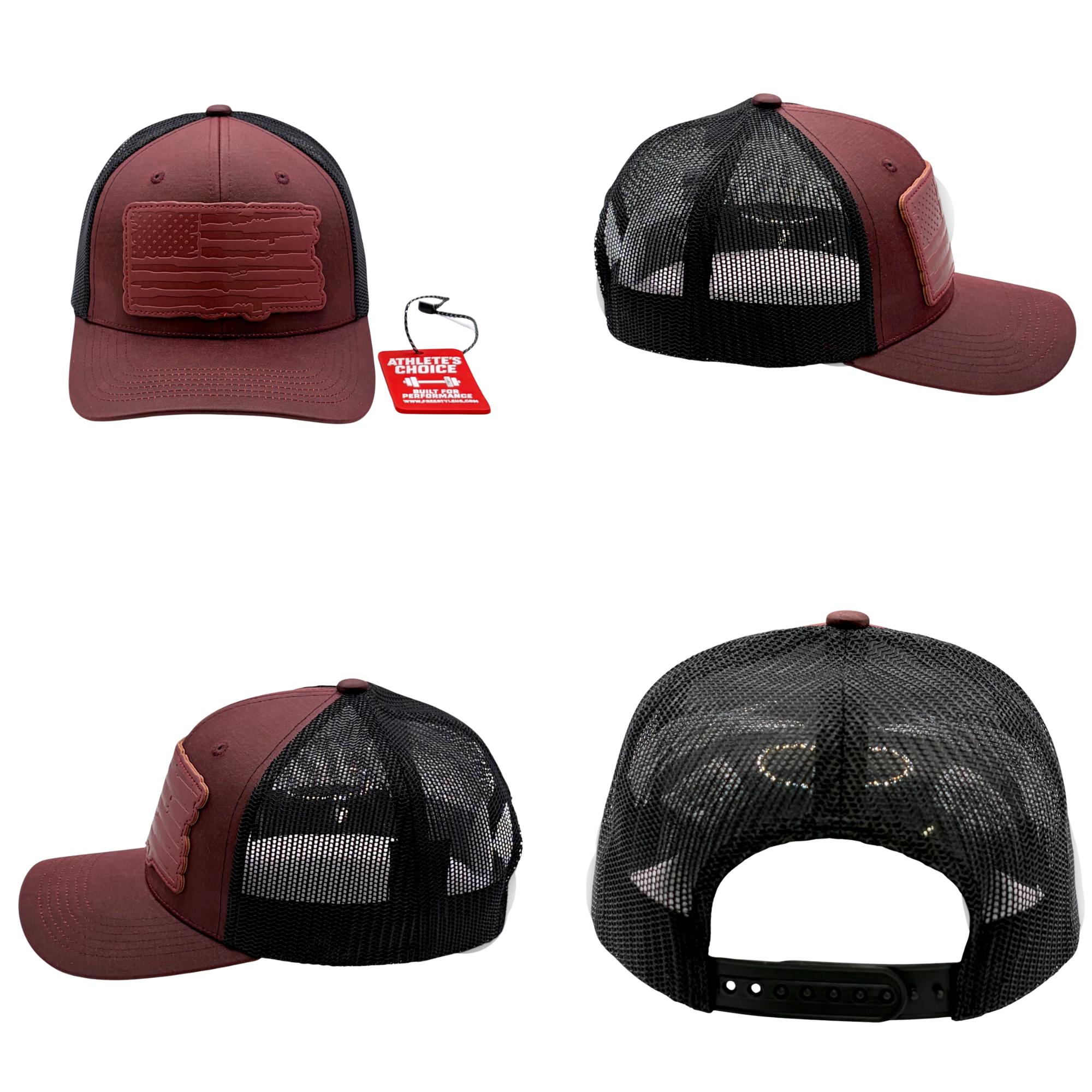 Performance USA Flag Leather Patch Trucker Hat | Snapback, Structured Mesh Back 6