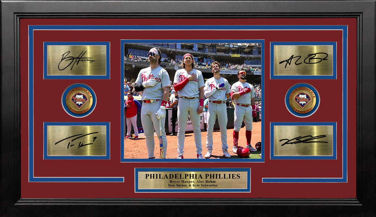 Philadelphia Phillies Anthem 8x10 Framed Photo & Engraved Autographs - Harper Bohm Turner Schwarber